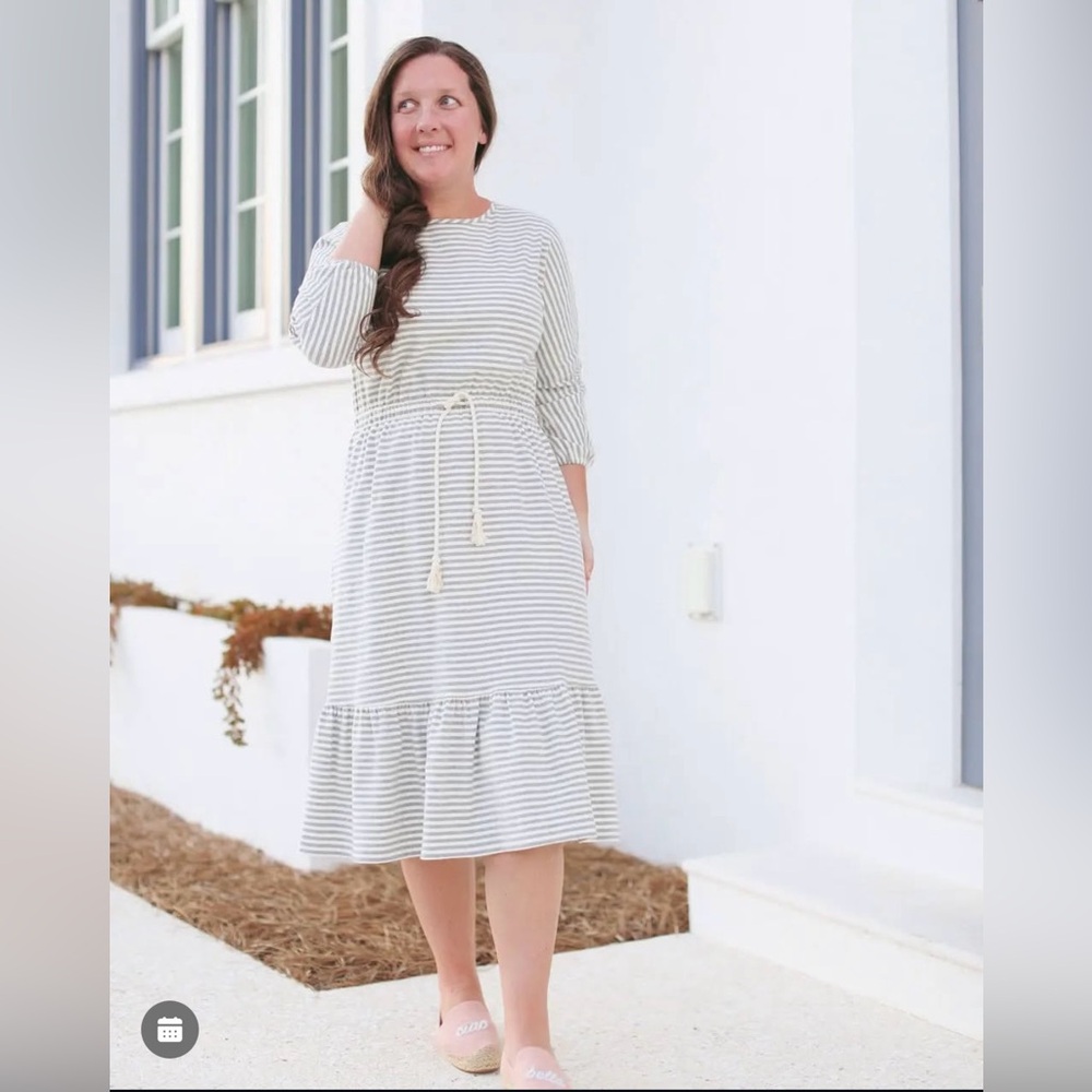 Dainty Jewells Striped Long Sleeve Cotten Dress with Pockets